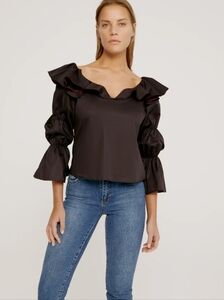 NWT Harshman Jura Black Ruffle Bell Sleeve Blouse Sz.L